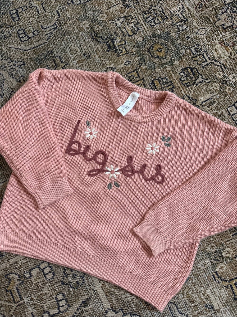 Girls' Pink 'Big Sis' Embroidered Knit Sweater
